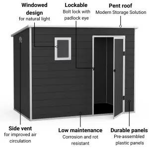 BillyOh Oxford Pent Plastic Shed Dark Grey With Floor - 8 x 5