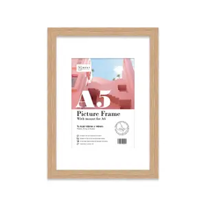 A5 Oak Picture Frame With Mount for A6 (10.5 x 14.8cm - 4.1 x 5.8in) Poster, Photo, Artwork, or Print.