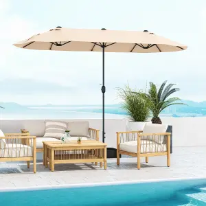 Costway 4 x 2M Patio Umbrella Outdoor Double-sided Market Umbrella W/ Umbrella Base Beige