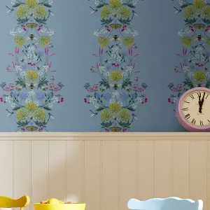 Joules Blue Floral bee Smooth Wallpaper