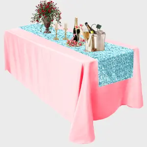 Neel Blue 11x108 Inch Shimmer Sequin Table Runner Glitter Fabric, Turquoise