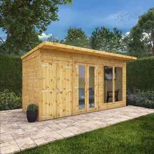 Mercia Maine 14x6 ft with Double door & 2 windows Pent Wooden Summer house