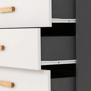 Cleveland 3 Drawer Chest in White and Pine with Grey Metal Effect