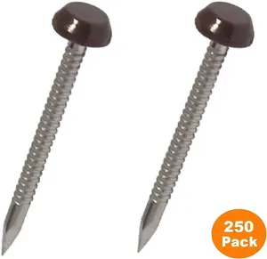 250 x Brown UPVC 40mm Poly Top Pins Nails Plastic Headed Fascia Fixings Polytop