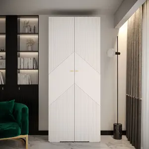 White Manhattan II Elegant Hinged Door Wardrobe W1000mm H2370mm D470mm - 2 Doors, 10 Shelves