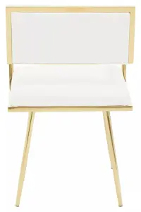 Interiors by Premier Ivory Leather Effect Dining Chair, Cut-Out Back Gold Finish Accent Chair, Velvet Upholstery Dining Chair