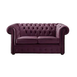 Chesterfield 2 Seater Sofa Malta Boysenberry Purple Velvet Fabric In Classic Style