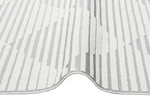 Silver Outdoor Rug, Geometric Striped Stain-Resistant Rug For Patio, 3mm Modern Outdoor Area Rug-160cm X 220cm