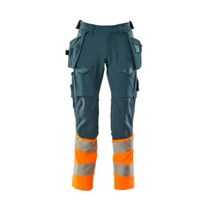 Mascot Accelerate Safe Trousers with Holster Pockets - Dark Petroleum/Hi-Vis Orange   (33.5) (Leg Length - Regular)