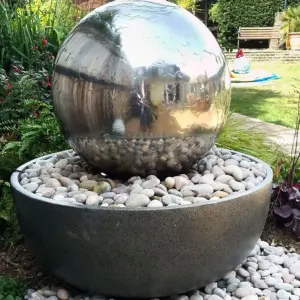 Primrose Eclipse Sphere Stainless Steel Water Feature with Lights H76cm