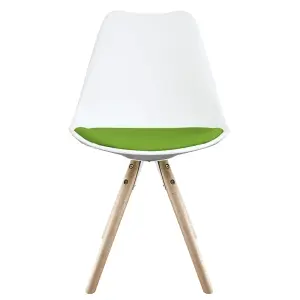 Soho White & Green Plastic Dining Chair with Pyramid Light Wood Legs