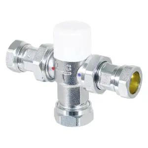 Tower 22mm TMV Thermostatic Mixing Valve Water Supply Blending Compression Fitting Kit (Brass, Chrome Plated)