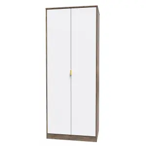 Linear Ready assembled Modern Matt white & oak Tall Double Wardrobe (H)1970mm (W)740mm (D)530mm