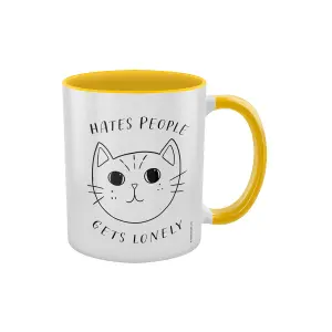 Grindstore Hates People Gets Lonely Inner Two Tone Mug White (One Size)