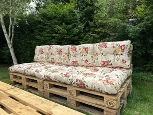 Pallet Cushion Set Garden Outdoor EURO 4 Sofa Floral Cream Tufted Seat Back Pads