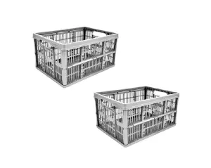 2 x Thumbs Up 32 Litre Silver Folding Crate Collapsible Plastic Storage Box