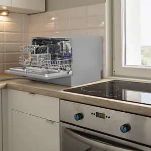 Portable Silver Worktop Dishwasher with 6 Place Settings for Compact Spaces