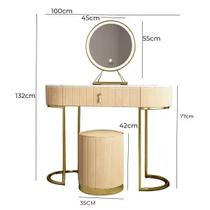 Miami Deco Cream Velvet Dressing Table with LED Touch Sensor Mirror