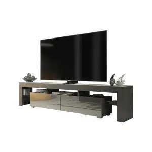 TV Unit 200cm Modern Dark Grey with High Gloss Doors - Creative Furniture