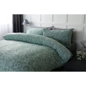 Belledorm Flora Jacquard Duvet Cover Set Duck Egg Blue (Superking)