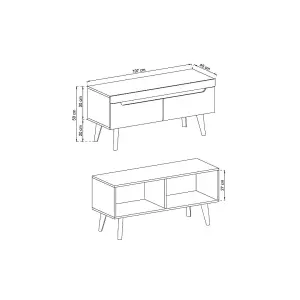 Elegant Nordi TV Cabinet H500mm W1070mm D400mm in White Gloss and Oak Riviera - Stylish Entertainment Storage