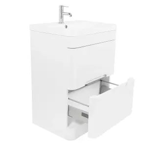 Rinse Bathrooms 600mm Gloss White Wall Hung Vanity Unit with Basin 2 Soft Close Drawers Bathroom Furniture