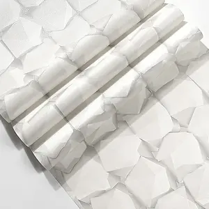 Grey White PVC Geometric Stone Brick Patterned Wallpaper 950 cm