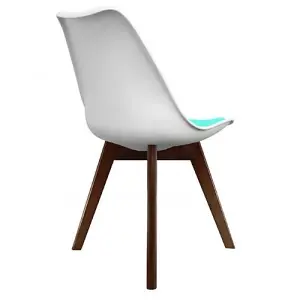 Soho White & Aqua Plastic Dining Chair with Squared Dark Wood Legs