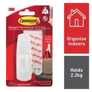 3M Command Utility Large White Hook (Holds)2.2kg