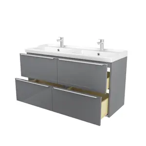 GoodHome Imandra Grey Wall-mounted Vanity unit & basin set - Includes Lana basin (W)1204mm