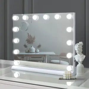 Matteo Hollywood Vanity Mirror 14 Dimmable 3 Colour LED Bulbs Touch Screen Tabletop 50x42cm