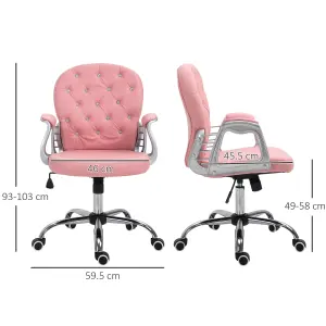 Vinsetto Office Chair PU Diamante Padded Ergonomic 360 Degree Swivel Pink