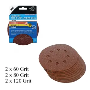 6 x Mixed Grit Hook and Loop 125mm Sanding Disc Sheets, Palm Orbital Sander Pads