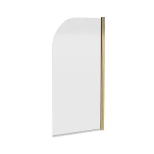 Brushed Brass Reversible Hinged 6mm Glass Bath Shower Screen, 1430 x 790mm