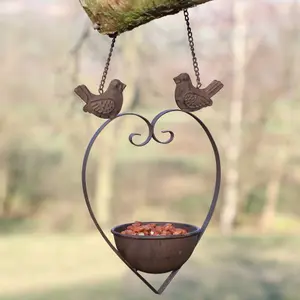 Antique Brown Hanging Heart Outdoor Garden Decor Bird Feeder