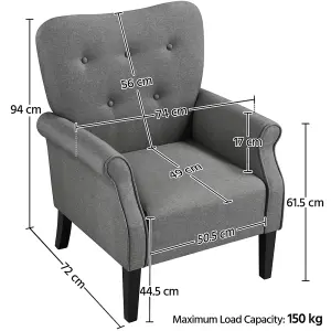 Yaheetech Dark Grey Modern Accent Chair Upholstered Roll Arm Polyester Fabrics Single Sofa