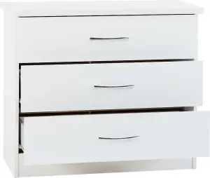 Nevada 3 Drawer Chest White This range comes flat-packed for easy home assembly. Instructions and fixing kits included.