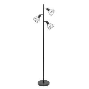 ValueLights Angus Matt Black Metal Geometric Basket Shade Floor Lamp