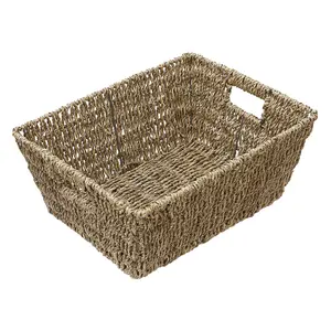 JVL Large Hand Woven Seagrass Rectangular Storage Baskets