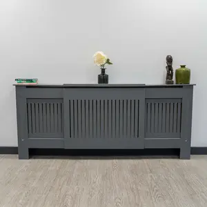 Grey Vertical Line Design Radiator Cover - Adjustable