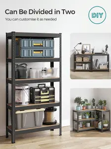 SONGMICS  Shelving Unit, 150 X 75 X 30 Cm, Max. Load 650 Kg (130 Kg Per Tier), Storage Rack, Black And Rustic Brown