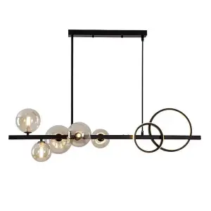 LED Dining Table Chandelier Height-Adjustable Black Ceiling Light 100 cm