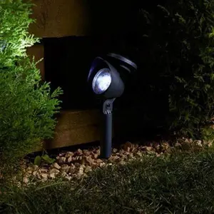 B&Q 4 X Solar Powered Spotlights - 5 Lumen Bright Outdoor Garden Stake Lights With 3 White Led's Per Light - Each H36.5 X W9 X d15cm White/Light