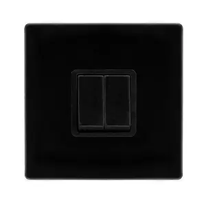 Matt Black Screwless Plate 10A 2 Gang 2 Way   Light Switch - Black Trim - SE Home