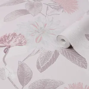 Boutique Zara Pink Metallic effect Floral Textured Wallpaper Sample