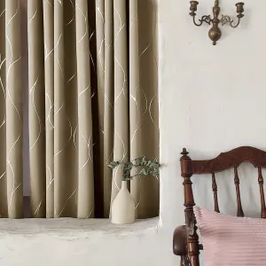 Deconovo Blackout Curtains Silver Wave Foil Printed Curtains Thermal Insulated Eyelet Curtains Taupe W66 x L54 Inch One Pair