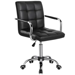 Yaheetech PU Leather Modern Office Chair with Armrests - Black