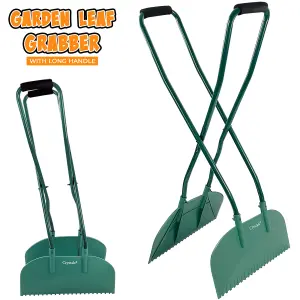 Long Handled Leaf Collecting Rake Grabs Garden Leaves Tidy Collector Grabber