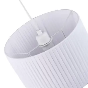 Contemporary Designer Double Pleated White Cotton Fabric 12 Drum Lamp Shade