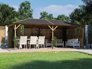 Dunster House Wooden Gazebo Kit Louvre Wall 6m x 3m Garden Shelter Roof Shingles Utopia